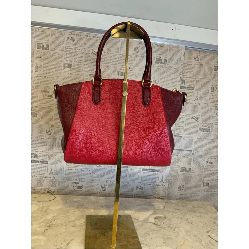 Coach Elise Red Pebbled Leather Bag Satchel Bag Colorblock